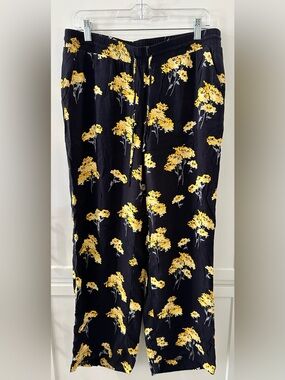 LOFT Women's Floral Cropped Relaxed Fit Drawstring Elastic Waist Pants - Medium